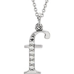 Load image into Gallery viewer, 14K Yellow Rose White Gold .03 CTW Diamond Tiny Petite Lowercase Letter F Initial Alphabet Pendant Charm Necklace
