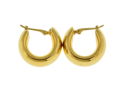 14k yellow gold classic round puffed hoop earrings 15mm x 9mm