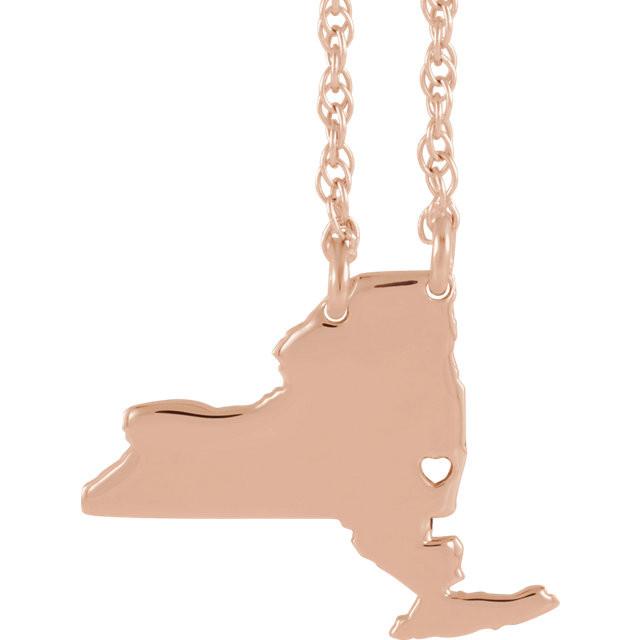 14k gold 10k gold silver new york ny state map necklace heart personalized city