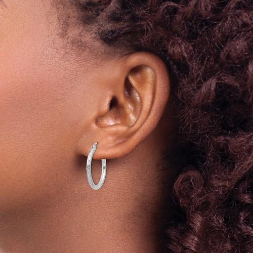 sterling silver rhodium plated diamond cut classic round hoop earrings 20mm x 2mm
