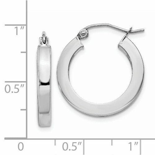 14k white gold square tube round hoop earrings 19mm x 3mm