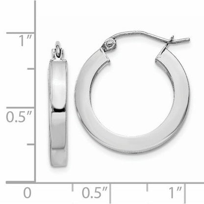 14k white gold square tube round hoop earrings 19mm x 3mm