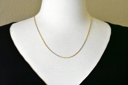 14k yellow white rose gold tri color 1.75mm diamond cut rope bracelet anklet choker necklace chain