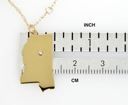 14k 10k yellow rose white gold diamond silver mississippi ms state map personalized city necklace