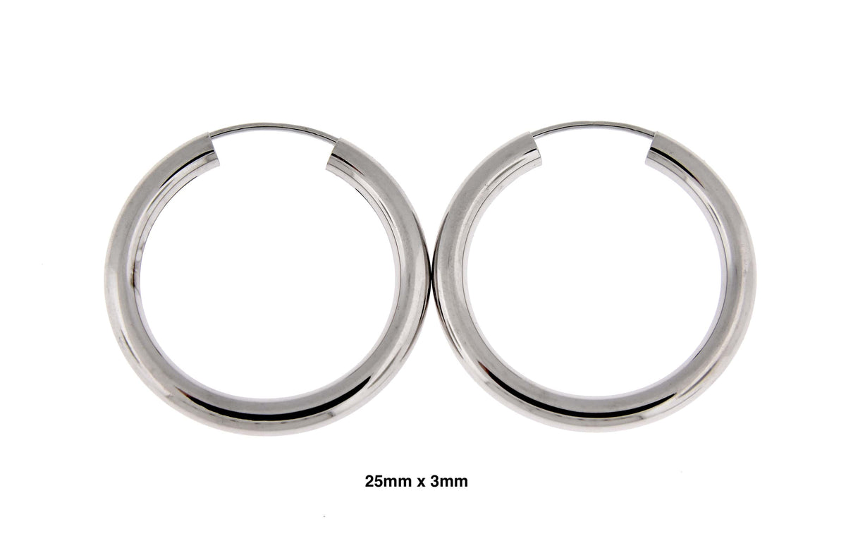 14k white gold classic round endless hoop earrings 25mm x 3mm