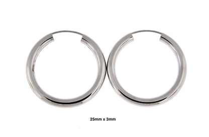 14k white gold classic round endless hoop earrings 25mm x 3mm