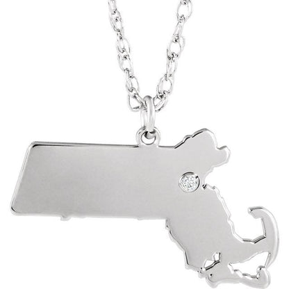 14k 10k yellow rose white gold diamond silver massachusetts ma state map personalized city necklace