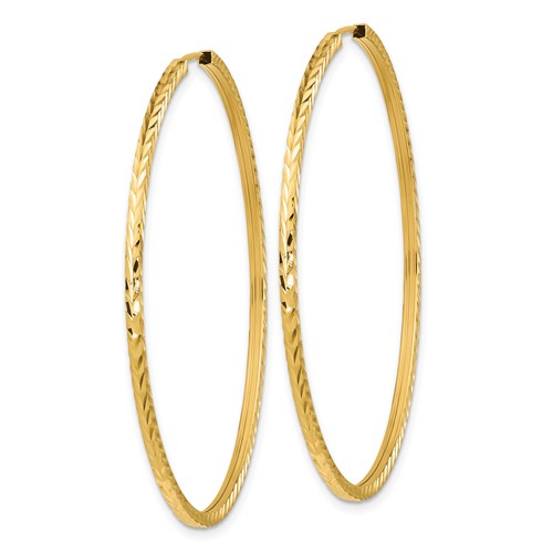 14k yellow gold diamond cut square tube round endless hoop earrings 50mm x 1.35mm
