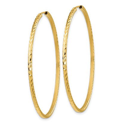 14k yellow gold diamond cut square tube round endless hoop earrings 50mm x 1.35mm