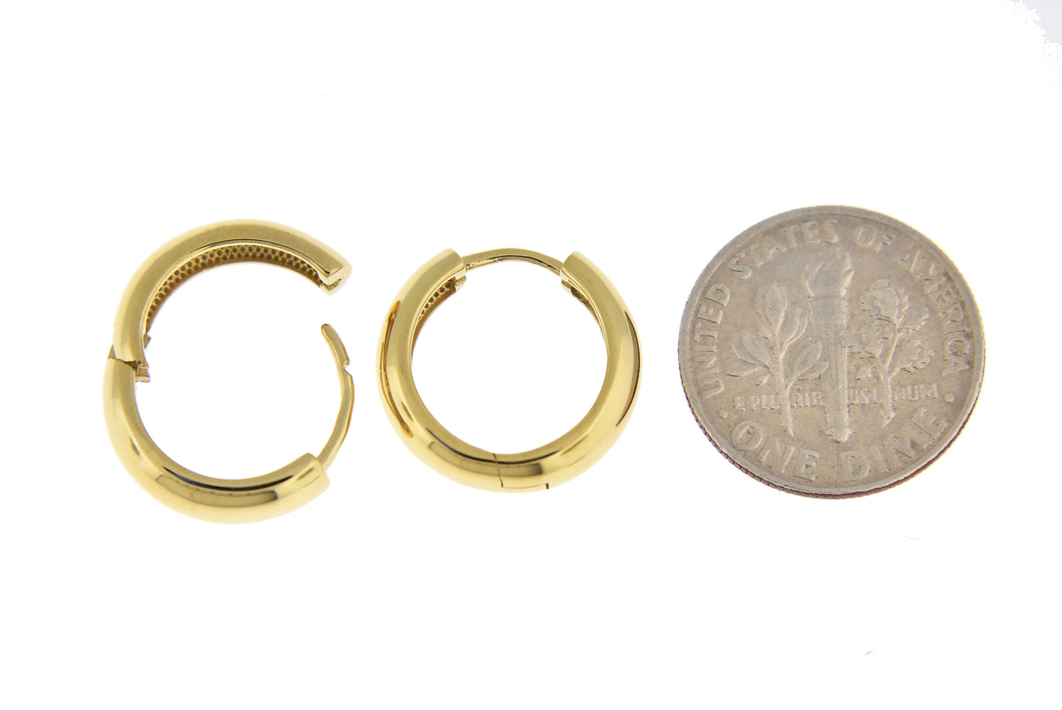 14k yellow gold classic huggie hinged hoop earrings 15mm x 15mm x 4mm