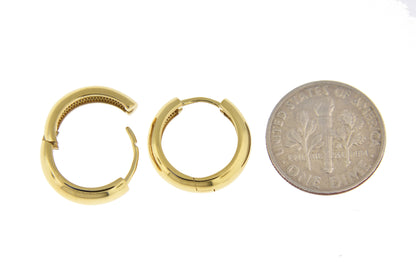 14k yellow gold classic huggie hinged hoop earrings 15mm x 15mm x 4mm