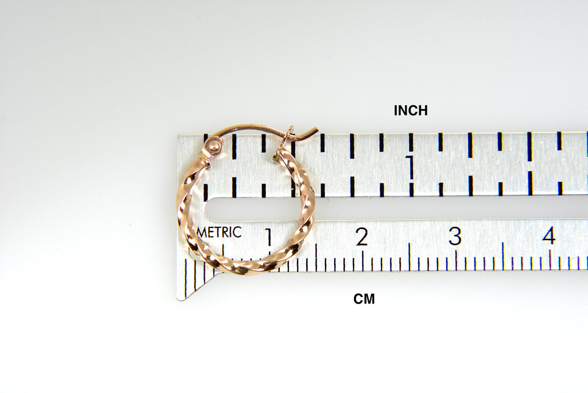 14k rose gold fancy twisted hoop earrings 15mm x 2mm