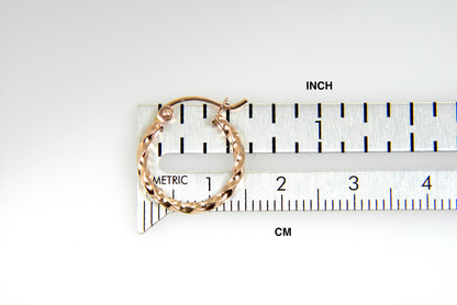 14k rose gold fancy twisted hoop earrings 15mm x 2mm