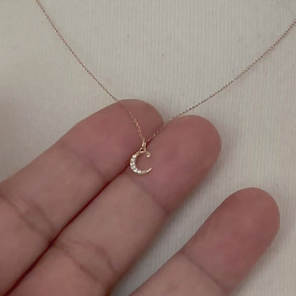 14K Yellow Rose White Gold .03 CTW Diamond Tiny Petite Lowercase Letter C Initial Alphabet Pendant Charm Necklace