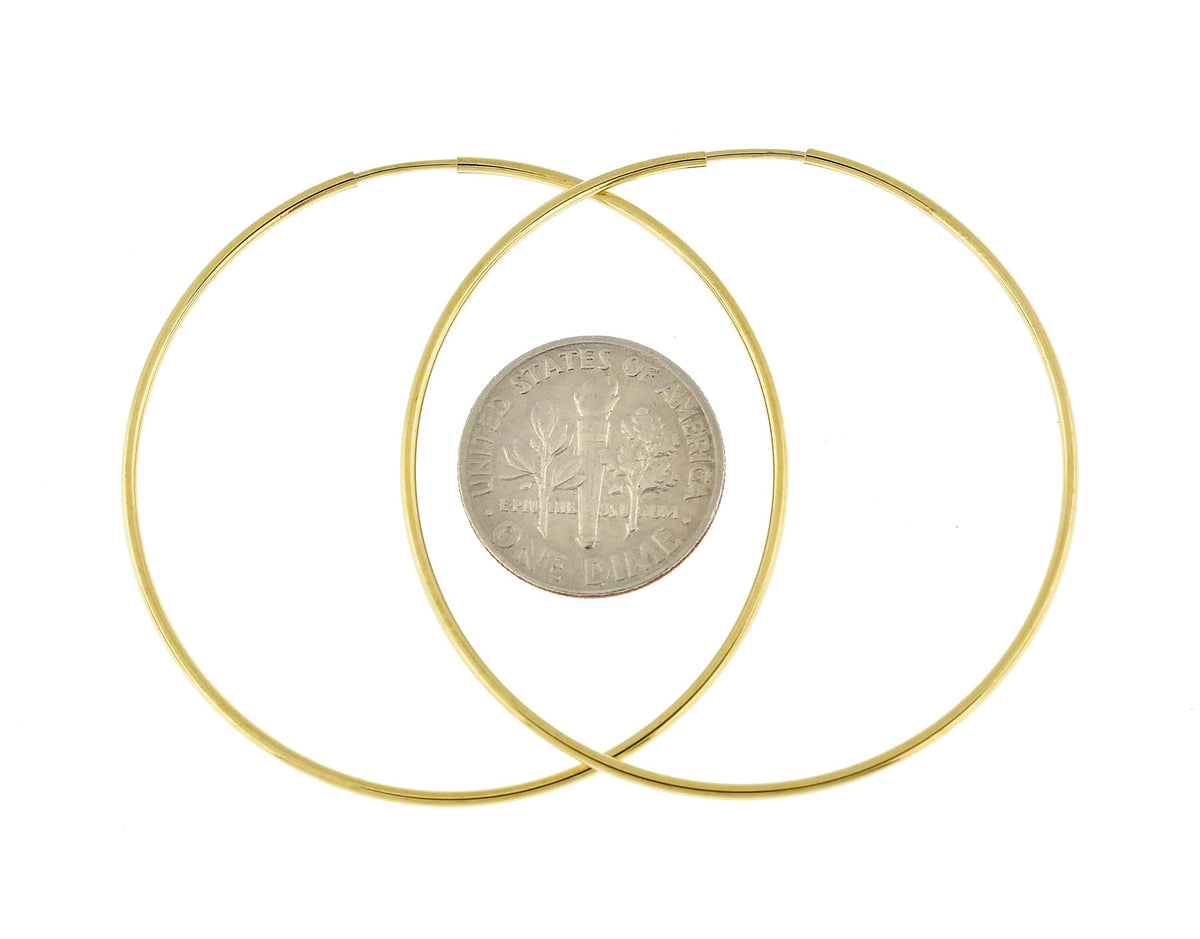 14k yellow gold extra large endless round hoop earrings 45mm x 1.25mm