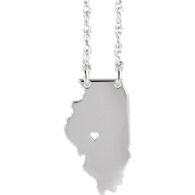 14k gold 10k gold silver illinois state map necklace heart personalized city