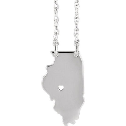 14k gold 10k gold silver illinois state map necklace heart personalized city