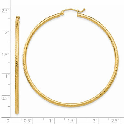 14k yellow gold diamond cut classic round hoop earrings 55mm x 2mm