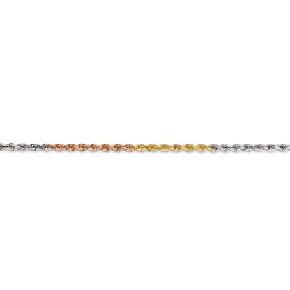 14k yellow white rose gold tri color 2.5mm diamond cut rope bracelet anklet choker necklace chain