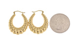 Charger l&#39;image dans la galerie, 10K Yellow Gold Shrimp Scalloped Twisted Classic Hoop Earrings 30mm x 23mm
