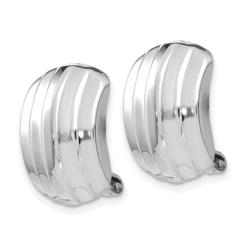 14k white gold non pierced clip on huggie j hoop ribbed earrings