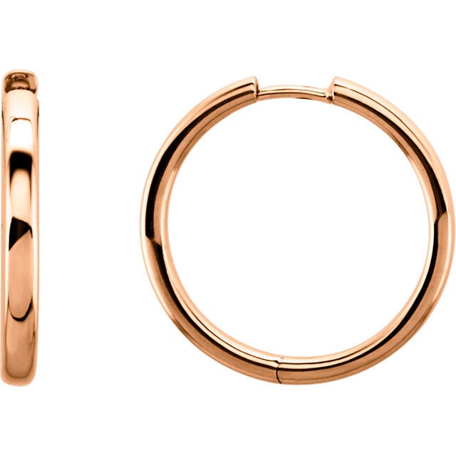 14k solid yellow rose white gold 24mm round endless hinged hoop earrings custom made to order