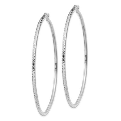 14k white gold diamond cut round hoop earrings 60mm x 2mm
