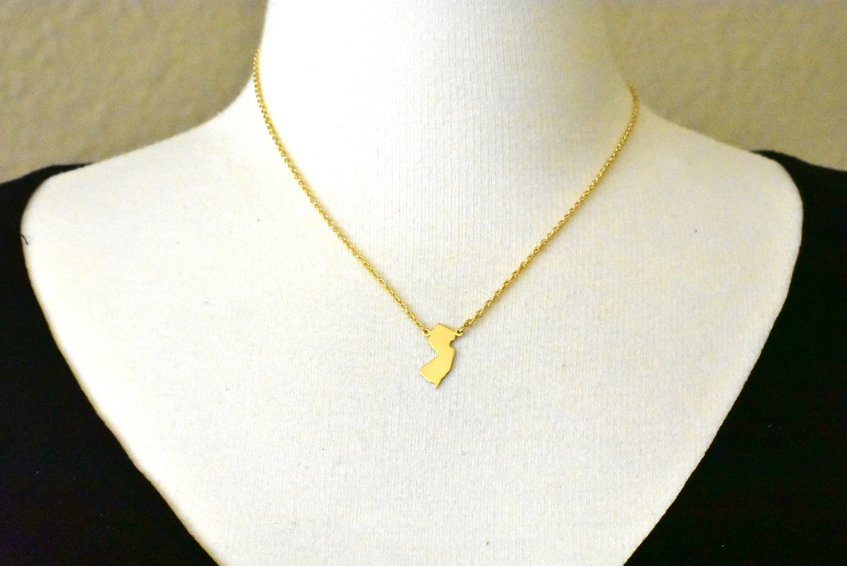 14k gold or sterling silver new jersey nj state name necklace personalized monogram