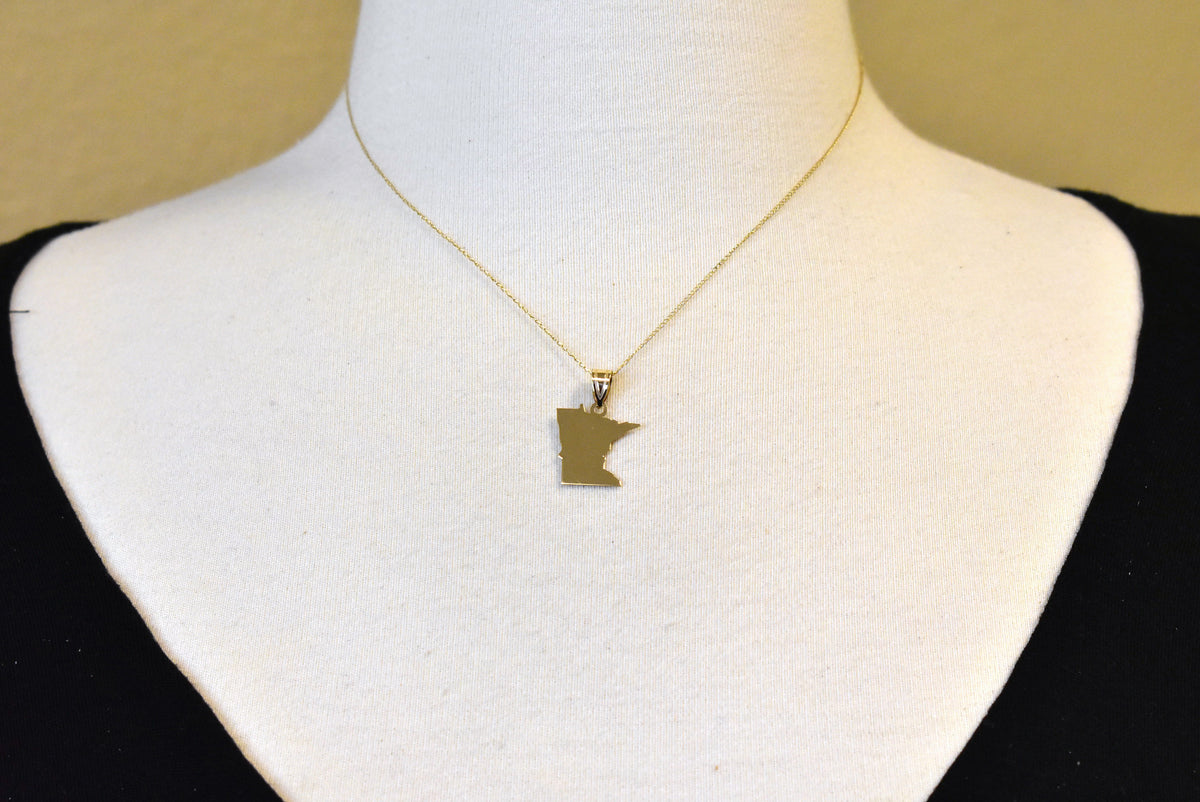 14k gold or sterling silver minnesota mn state map pendant charm personalized monogram