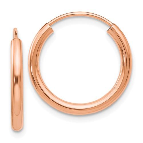 14k Rose Gold Classic Endless Round Hoop Earrings 16mm x 2mm