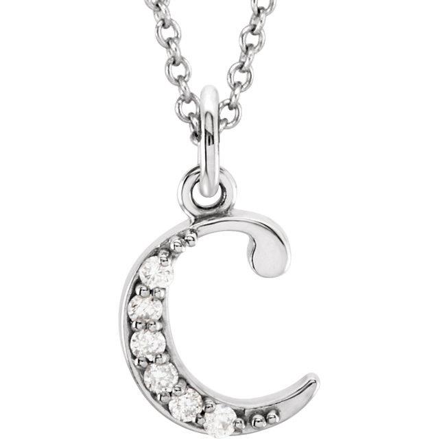 14k yellow rose white gold .03 ctw diamond tiny petite lowercase letter c initial alphabet pendant charm necklace