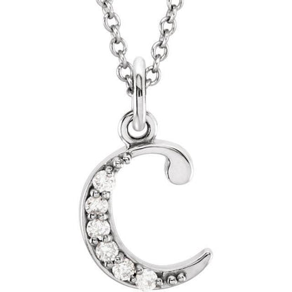 14k yellow rose white gold .03 ctw diamond tiny petite lowercase letter c initial alphabet pendant charm necklace