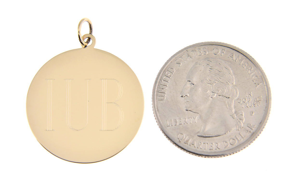 10k yellow gold 23mm round circle disc pendant charm personalized monogram engraved
