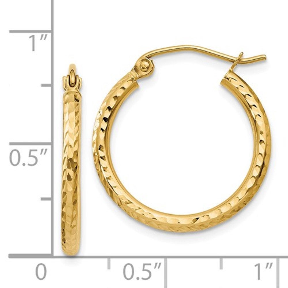 14k yellow gold diamond cut classic round hoop earrings 20mm x 2mm