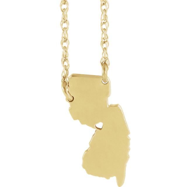 14k gold 10k gold silver new jersey nj state map necklace heart personalized city