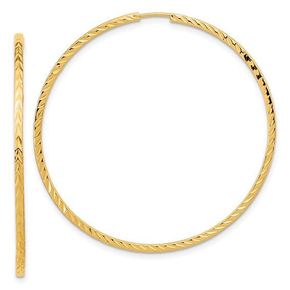 14k Yellow Gold Diamond Cut Square Tube Round Endless Hoop Earrings 45mm x 1.35mm