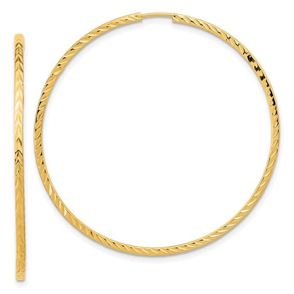 14k yellow gold diamond cut square tube round endless hoop earrings 45mm x 1.35mm