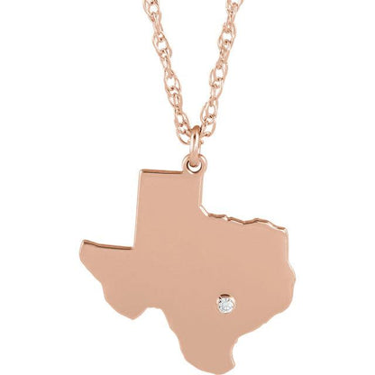 14k 10k yellow rose white gold diamond silver texas tx state map personalized city necklace