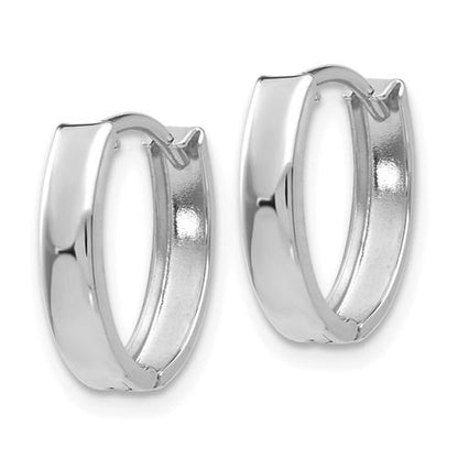 14k white gold small dainty huggie hinged hoop earrings 10mm x 2mm