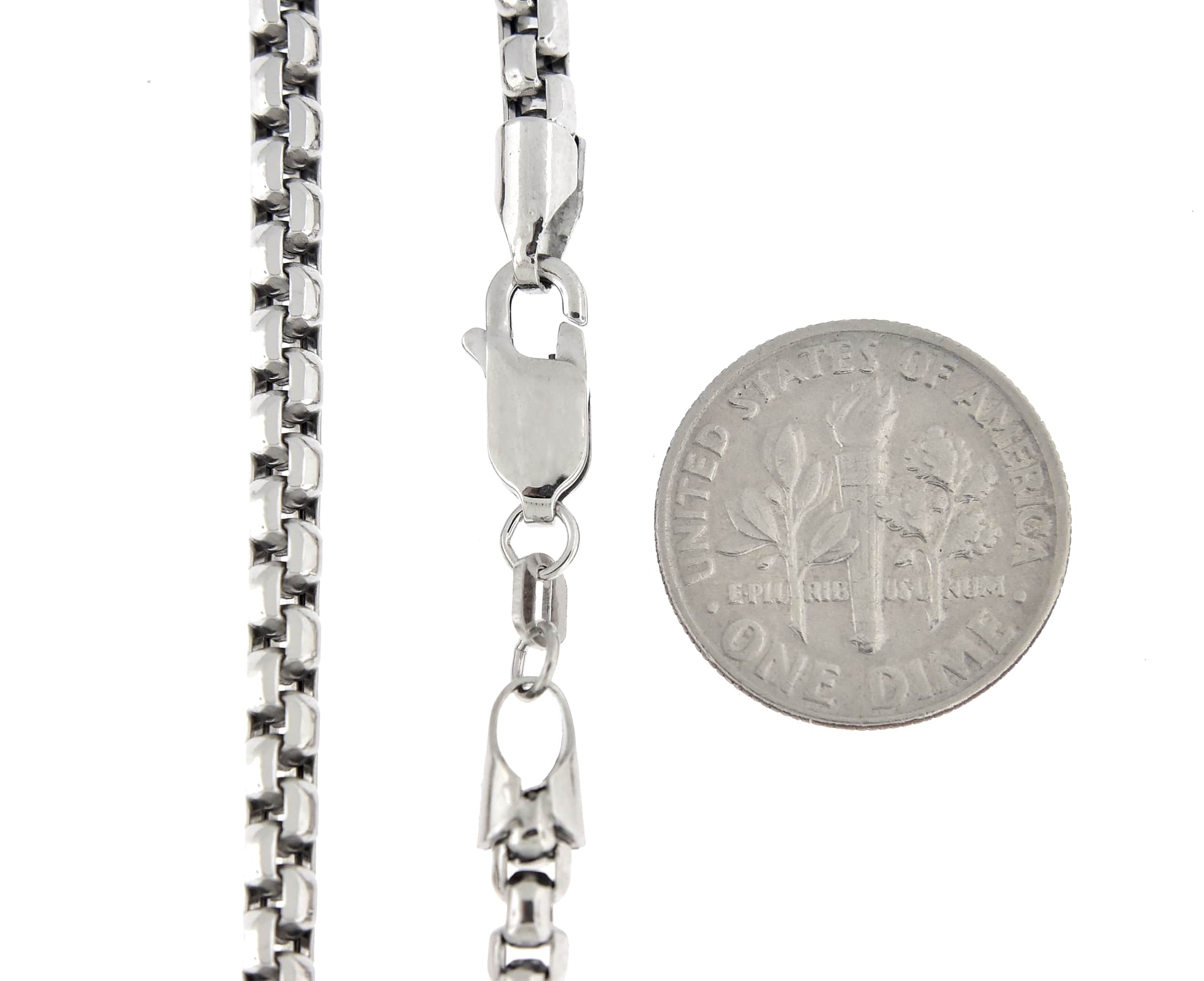14K White Gold 3.6mm Round Box Bracelet Anklet Choker Necklace Pendant Chain Lobster Clasp