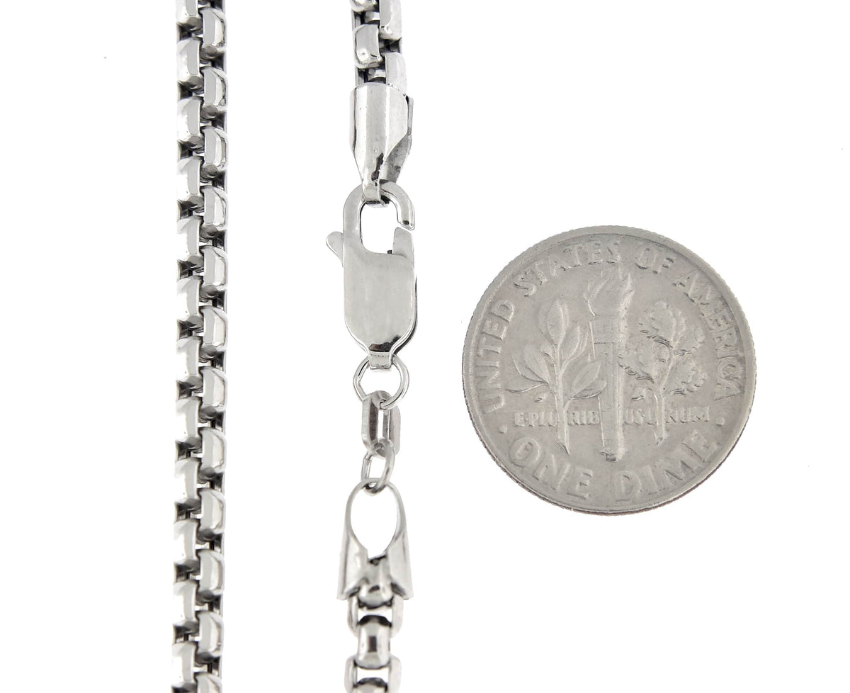 14k white gold 3.6mm round box bracelet anklet choker necklace pendant chain lobster clasp