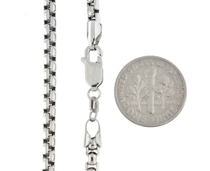14k white gold 3.6mm round box bracelet anklet choker necklace pendant chain lobster clasp