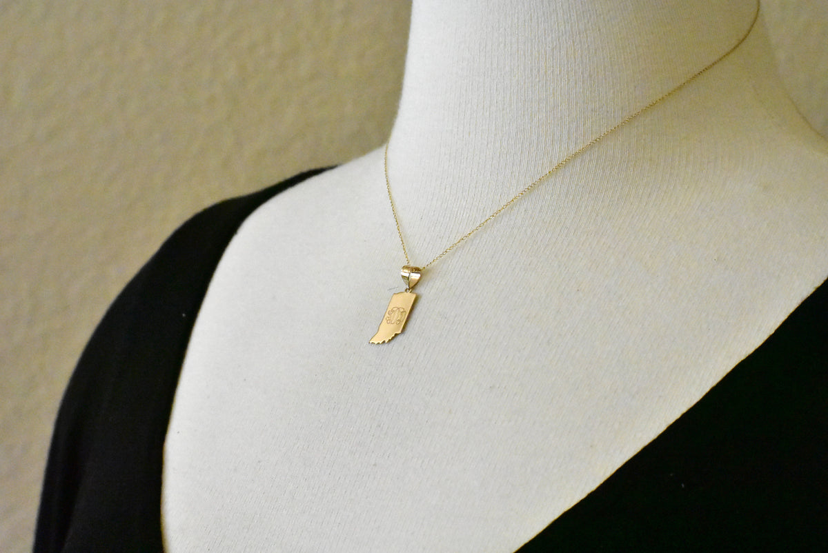 14k gold or sterling silver indiana in state map pendant charm personalized monogram