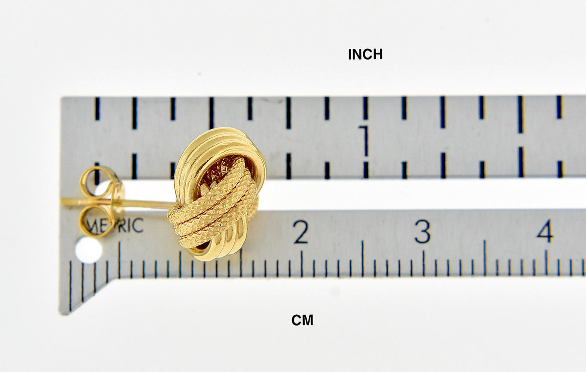 14k yellow gold 11mm textured love knot stud post earrings