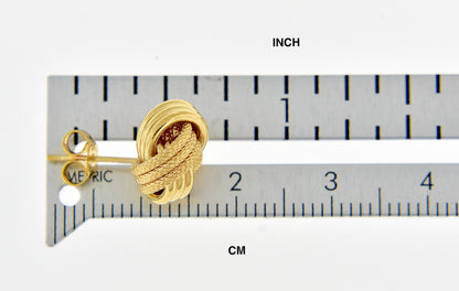 14k yellow gold 11mm textured love knot stud post earrings