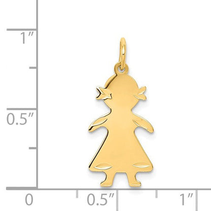 14k yellow gold girl flat disc pendant charm engraved personalized name initials date