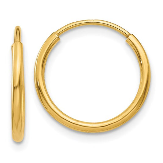 14k yellow gold round endless hoop earrings 12mm x 1.25mm