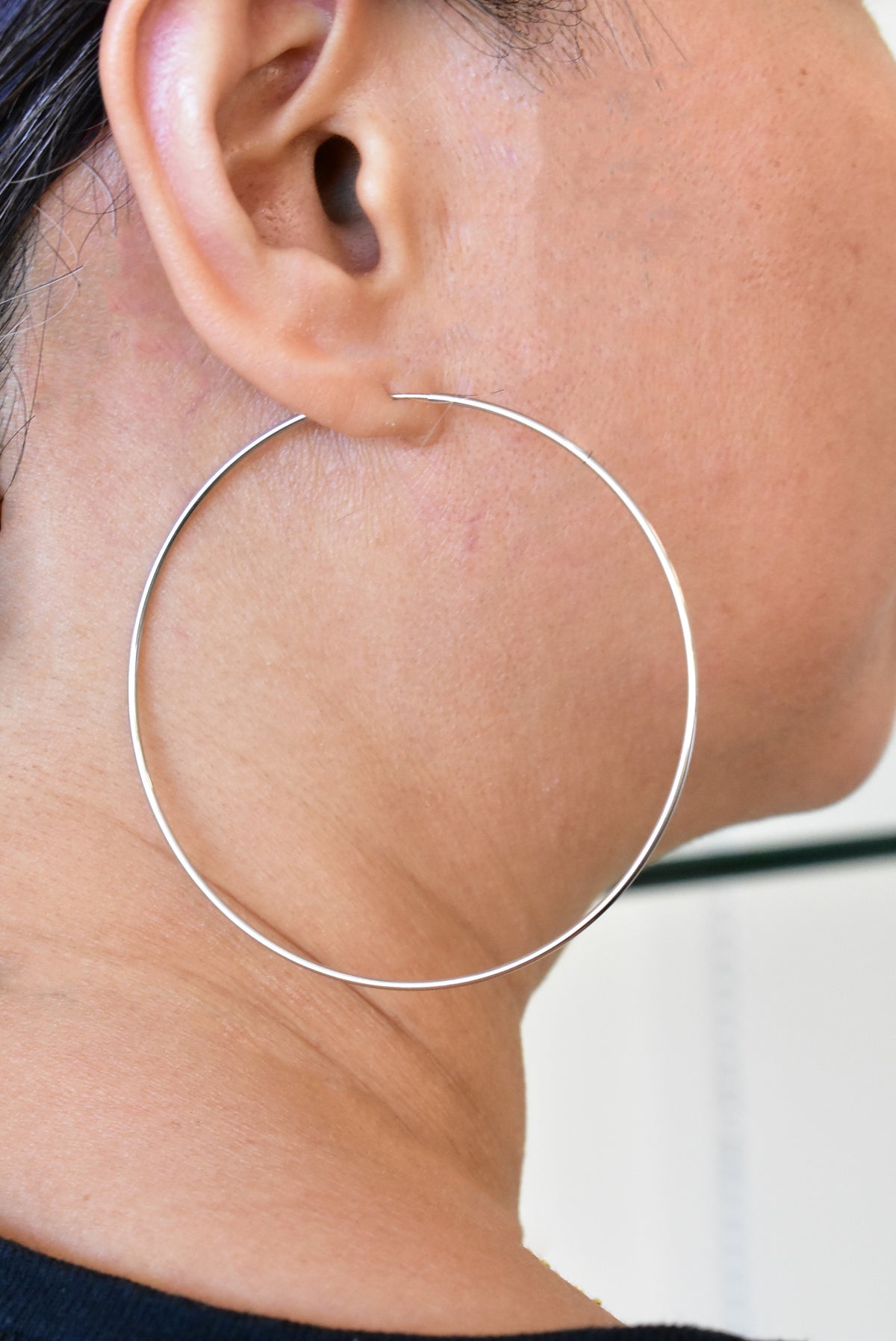 14k white gold extra large round endless hoop earrings 70mm x 1.20mm