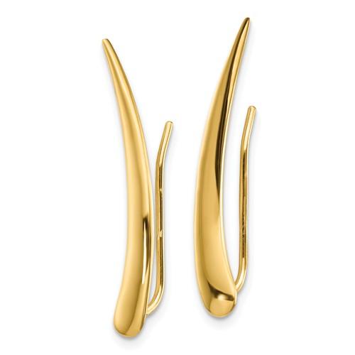 14k yellow gold geometric geo style fancy pointed ear climber earrings