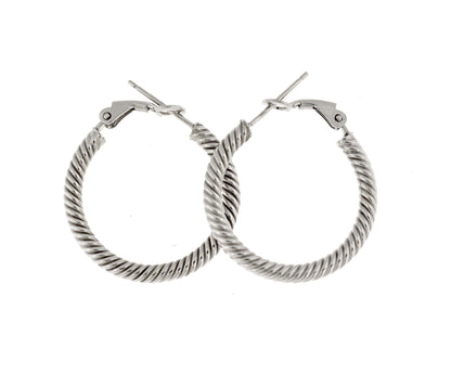 14k white gold twisted round omega back hoop earrings 25mm x 3mm